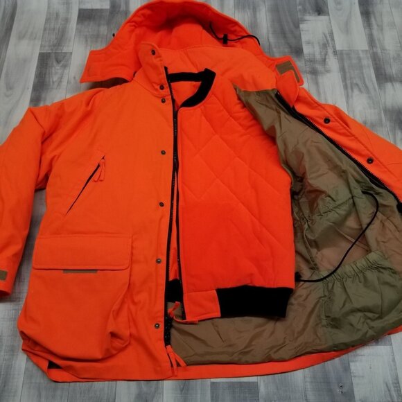 ✅Mount'n Prairie Hooded Hunting 3/1 Jacket W/Zip Out Liner Orange Mens M *STAIN - Picture 3 of 14